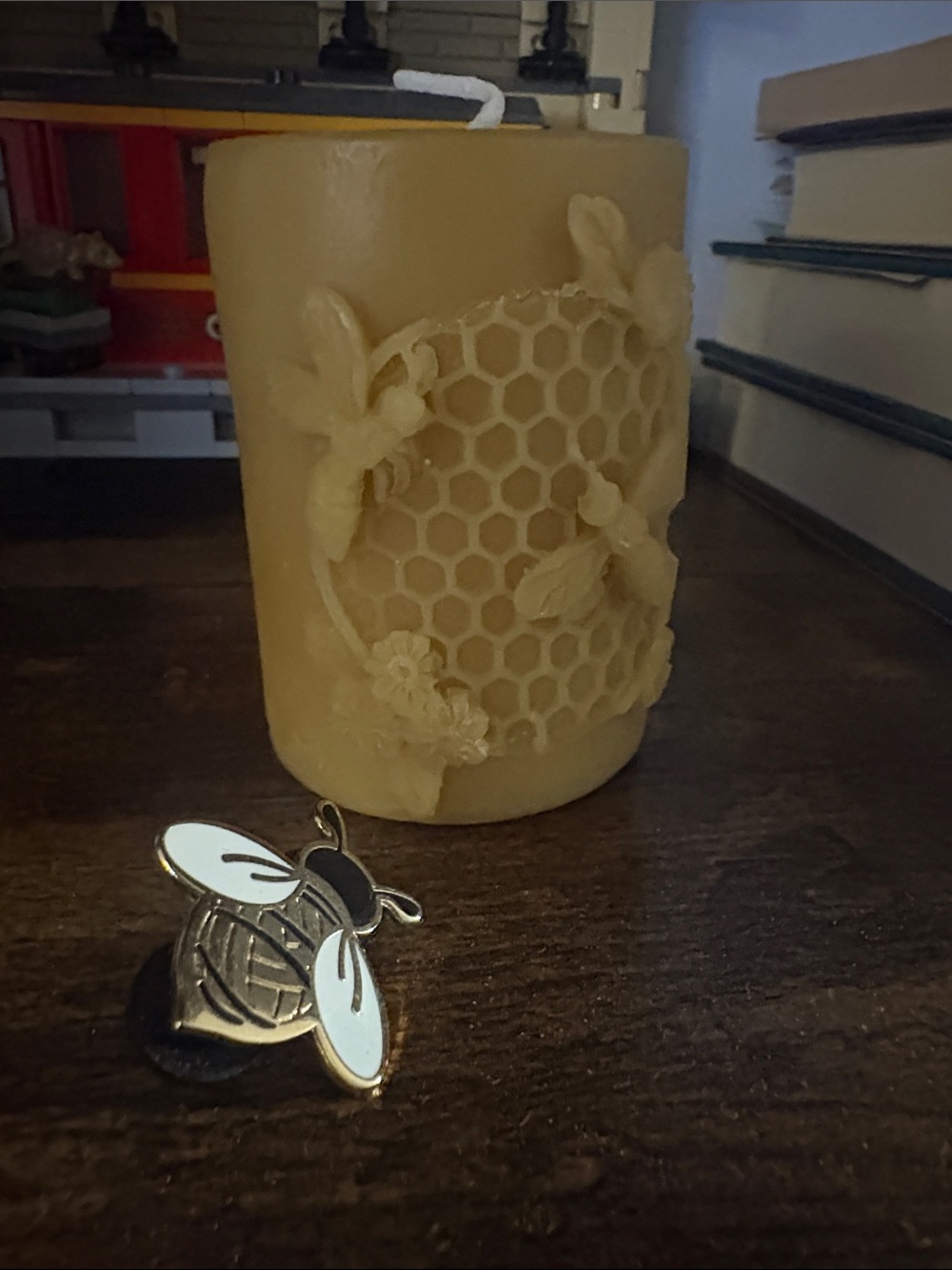 Bee Pin + Beeswax Honeycomb Decorative Candle